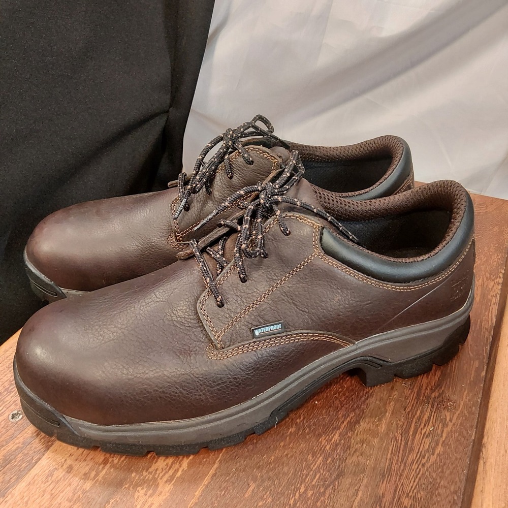 Timberland PRO Stockdale A1B7Q Mens 14W Brown Waterproof Alloy Toe Oxford Shoes